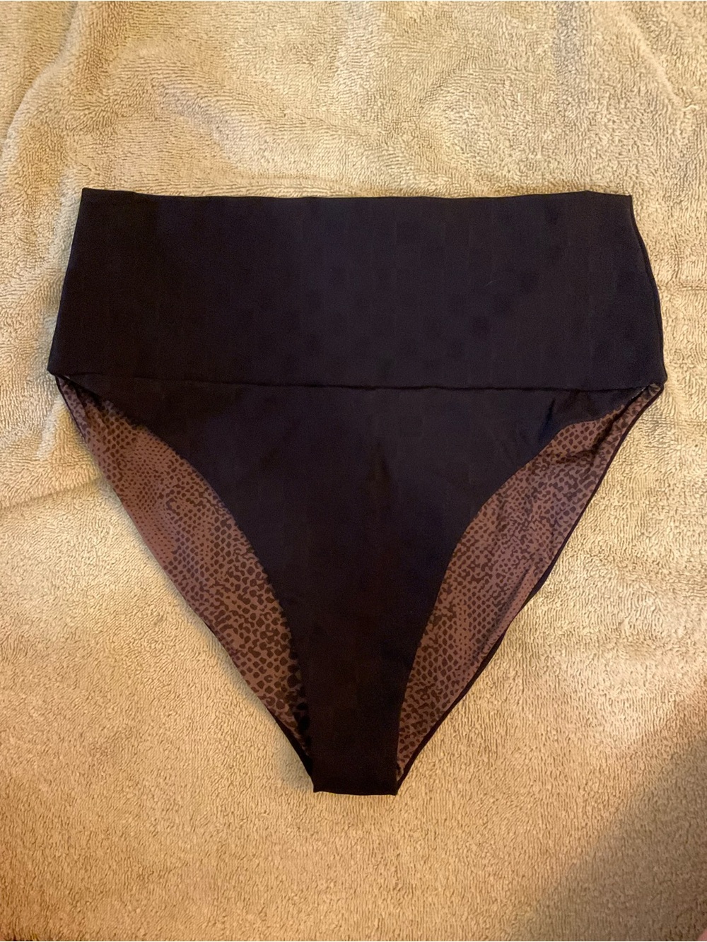 ACACIA | High-Waist Bikini Bottom (LARGE) | Black - Checkered Texture